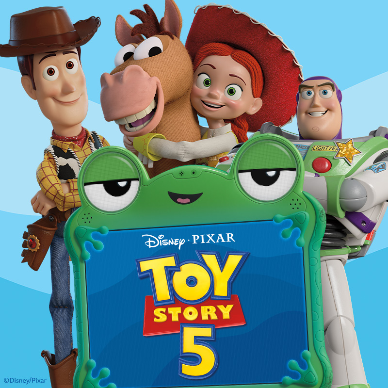 Characters from Toy Story 5 movie on a blue background