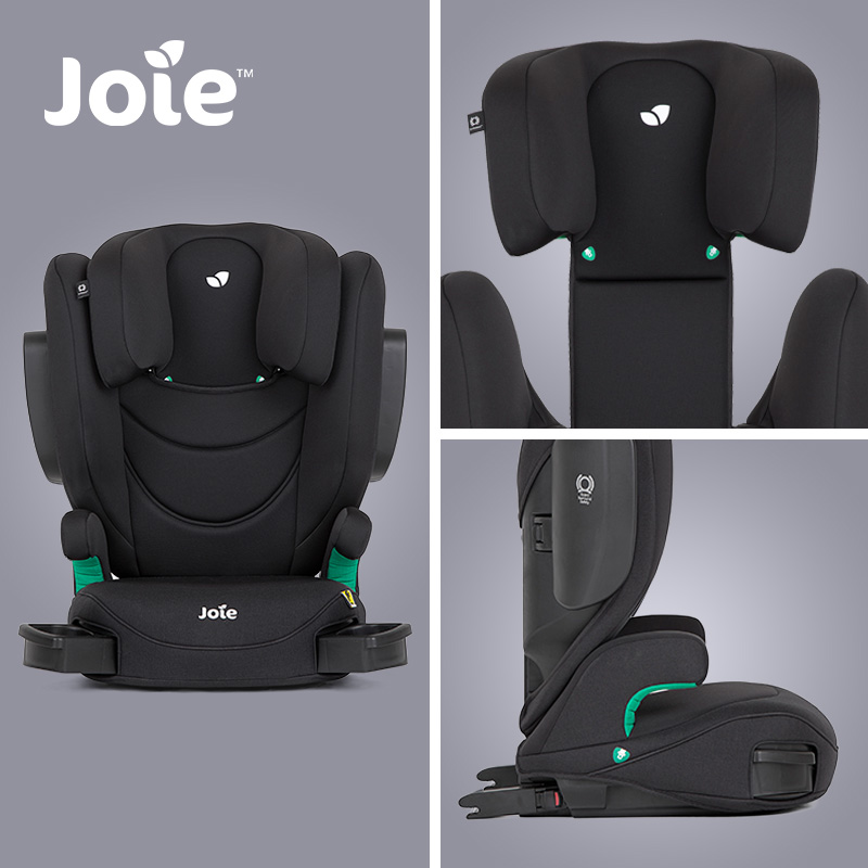 3 images of Joie i-Trillo FX i-Size ISOFix R129 High-Back Booster Seat Shale on the grey background 