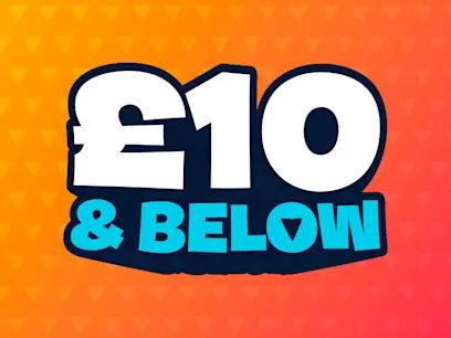 £10 & Below logo on a red and orange gradient background