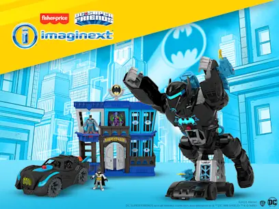 selection of Imaginext DC Super Friends on the blue background 