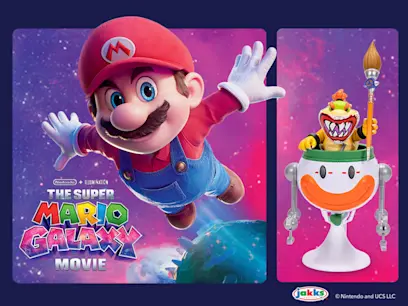 Super Mario Galaxy toys on a dark blue background