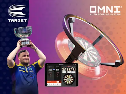 Target Darts Omni Auto Scoring System  on the colourful background 