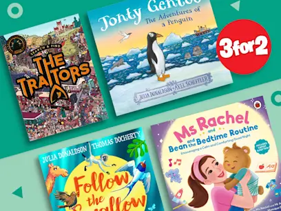 A selection of 3 for 2 paperback books on the green background 