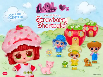 L.O.L. Surprise! characters Tots Strawberry Shortcake Scented Character Assortment on the green and blue background 
