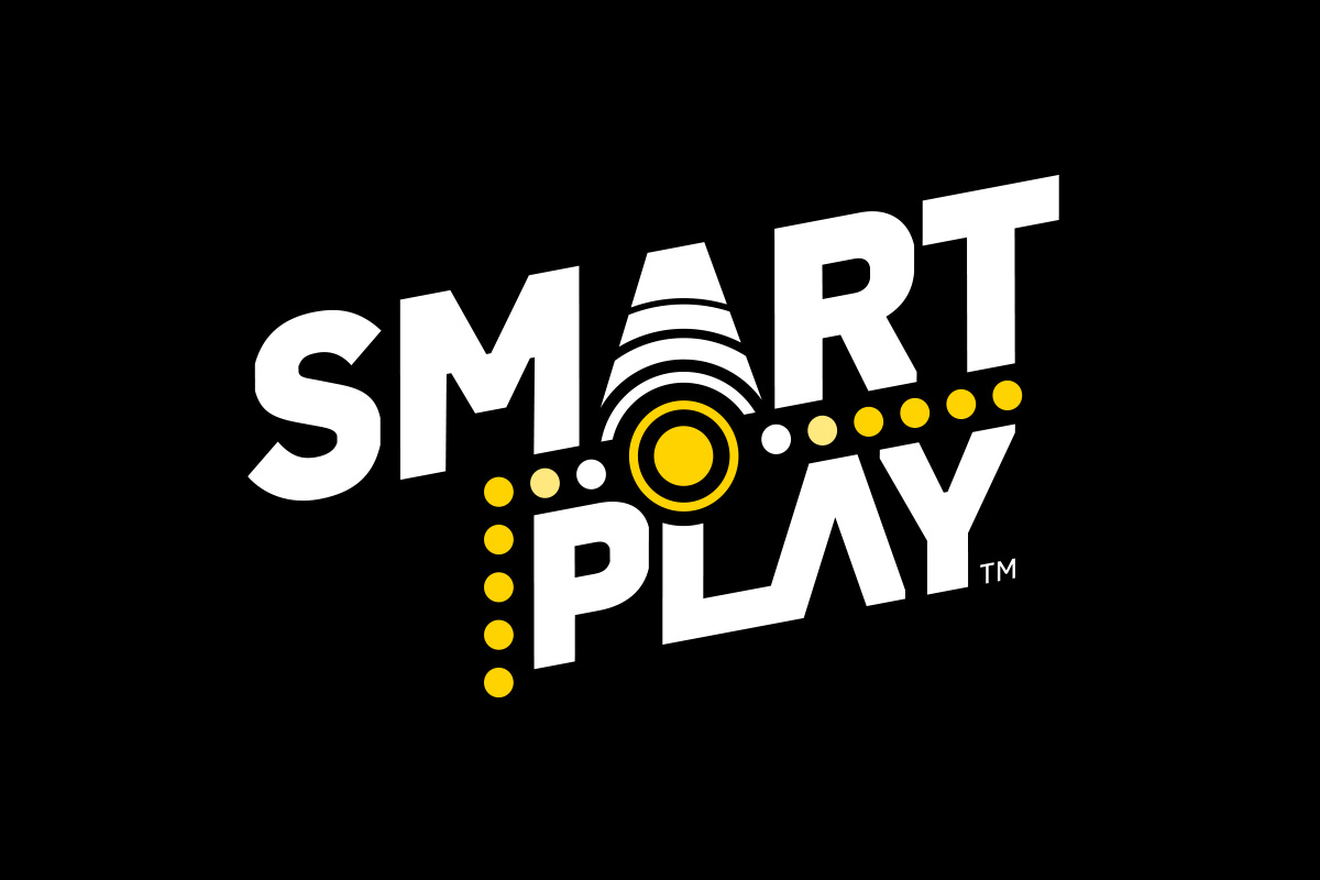 Smart Play white and yellow logo on a black background.
