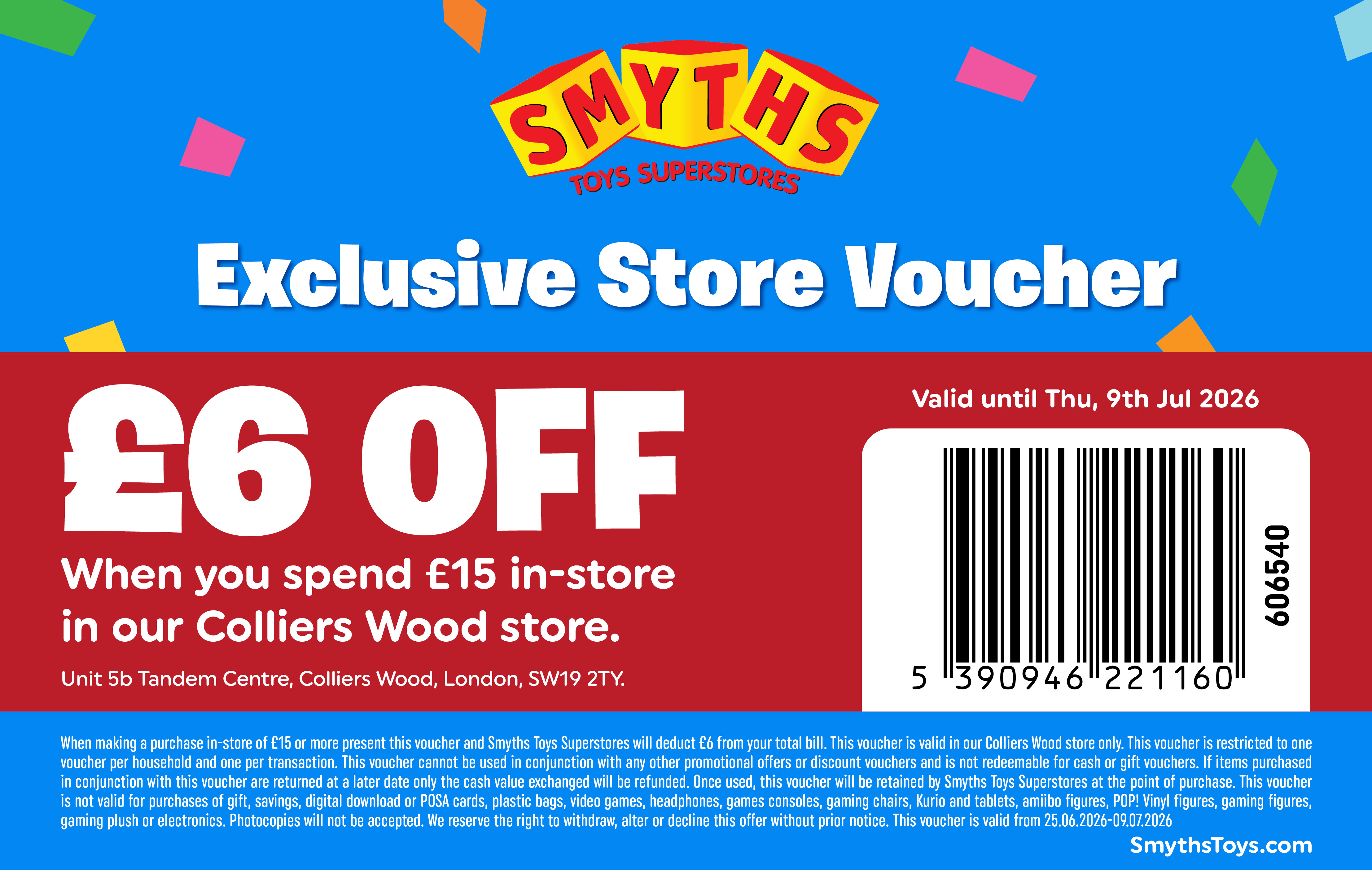 Colliers Wood £6 off £15 voucher new store opening