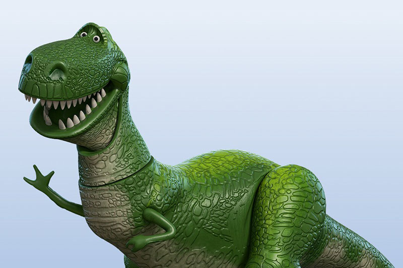 Disney Pixar Toy Story Character Rex on a light blue background.
