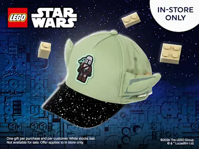 in-store event lego star wars free cap on the dark background 