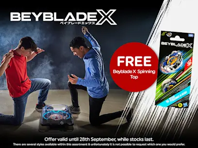 Two kids playing with the Beyblade X BX-00 Double Xtreme Motorised Beystadium Playset.