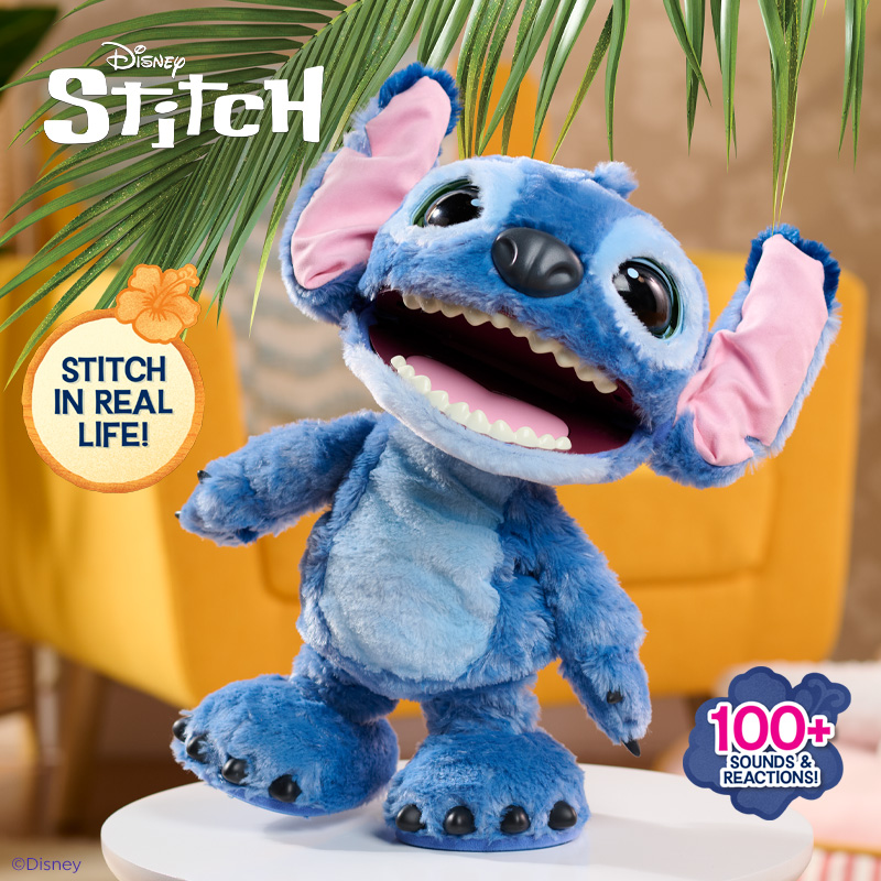 Disney Stitch Interactive Plush Ultimate Stitch on a table in a bright room