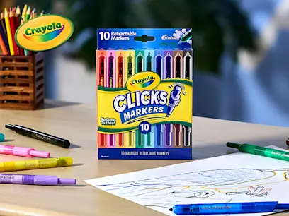 Crayola clicks markers on the indoor background 