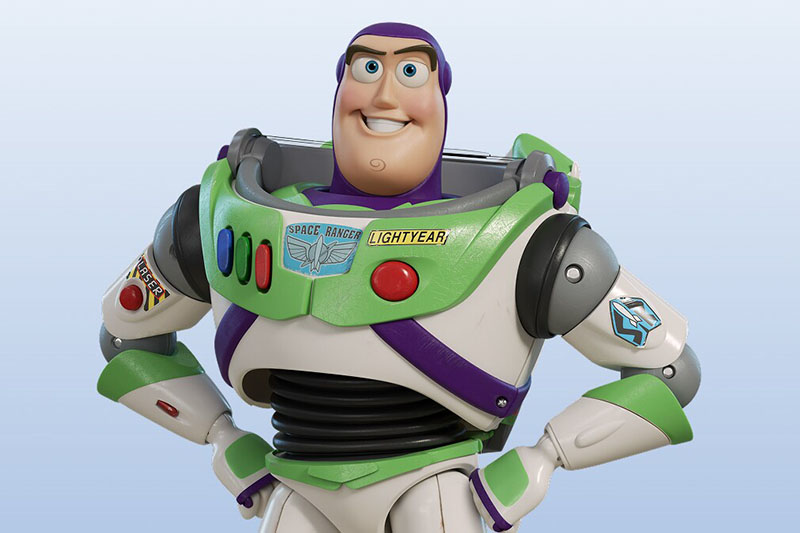 Disney Pixar Toy Story Character Buzz Lightyear on a light blue background.