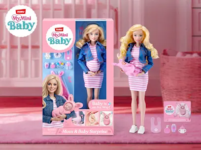 My Mini Baby Mom & Surprise Doll  on the pink background 