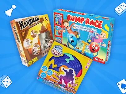 selection of board games on the blue background 