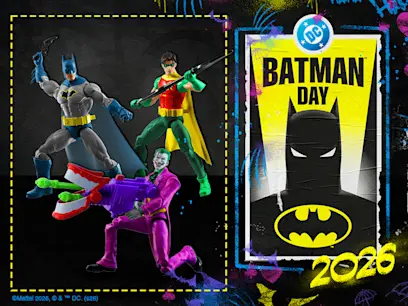 selection of DC Comic Batman Batlink Toys Range on the black background 