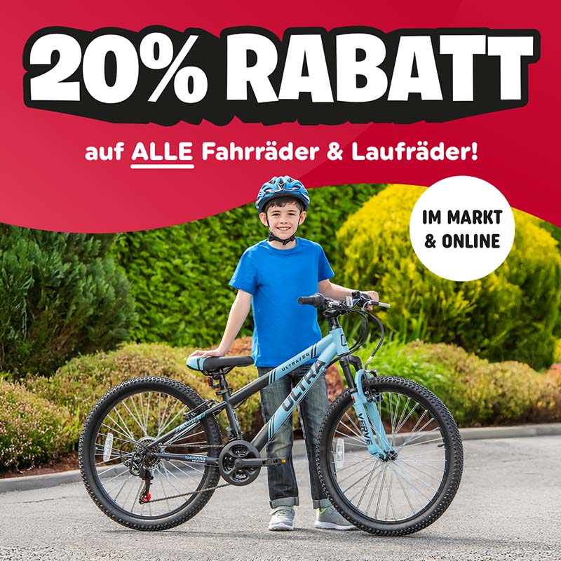 20% Rabatt auf Fahrräder und Laufräder