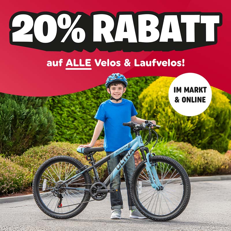 20% Rabatt auf Velos und Laufvelos