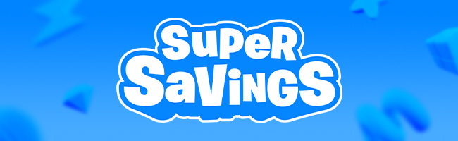 Super Savings logo on a blue background.