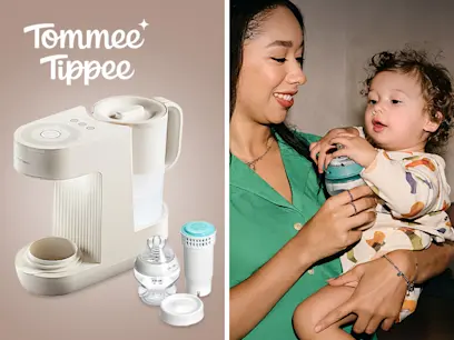 Tommee Tippee Perfect Prep Formula Feed Maker White on the brown background