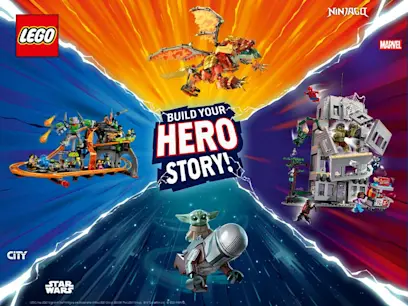 LEGO City, Marvel, Star Wars and more  on the colourful background 