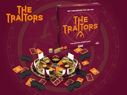 The Traitors Board Game on the burgundy background 