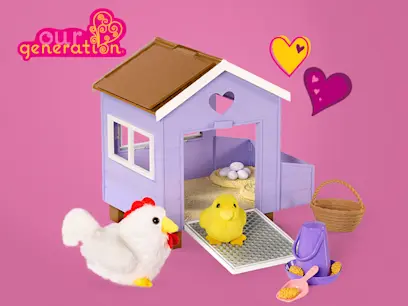 Our Generation Chicken Coop Playset with Accessories on the pink background