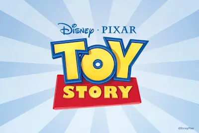 Disney Pixar Toy Story logo on a blue starburst background