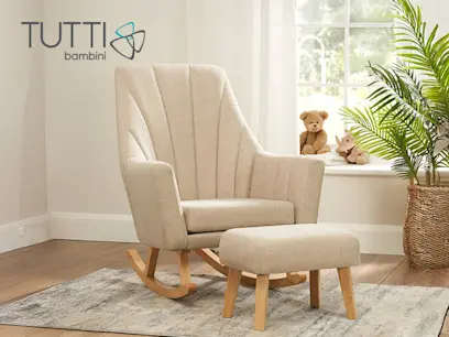 Tutti Bambini Ava Rocking Chair and Footstool Stone on the bedroom background