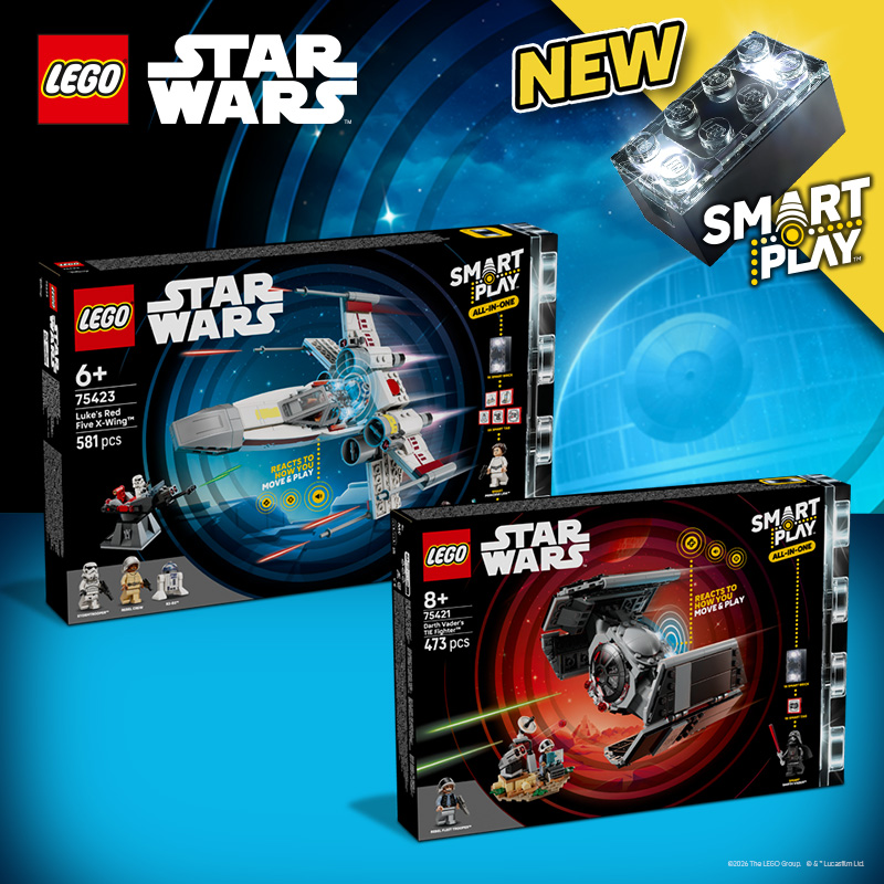 Two LEGO Star Wars SMART Play sets on a black background.