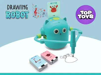 The Drawing Robot Set drawing pictures on a white sheet of paper.