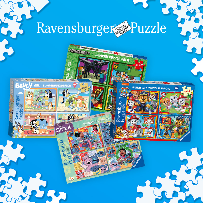selection of Ravensburger Puzzle on the blue background 