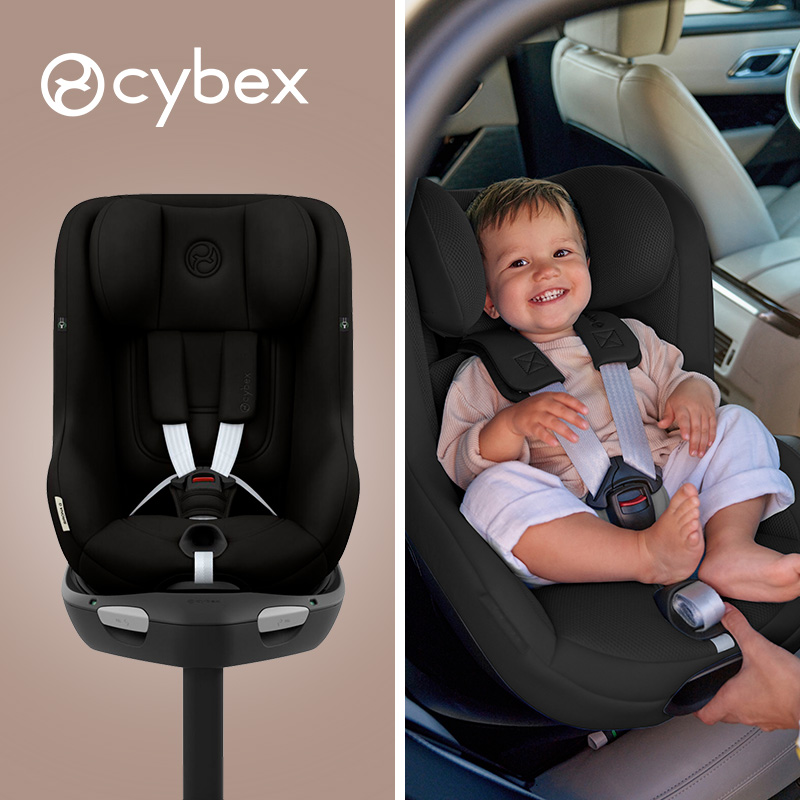 two images of Cybex Sirona Gi 360º i-Size ISOFix R129 Car Seat Magic Black on the brown background 