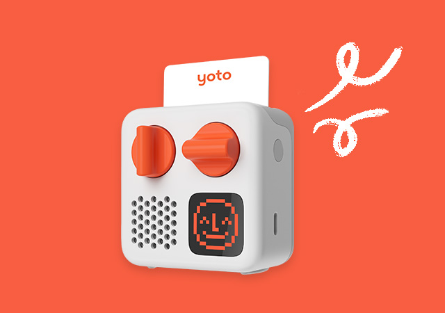 The Yoto Mini Player on an orange background.