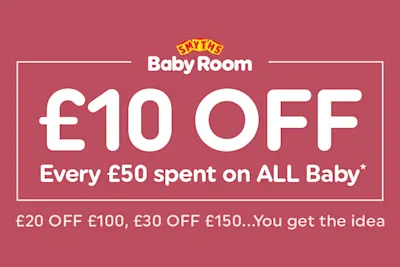 Baby promotion text on a red background