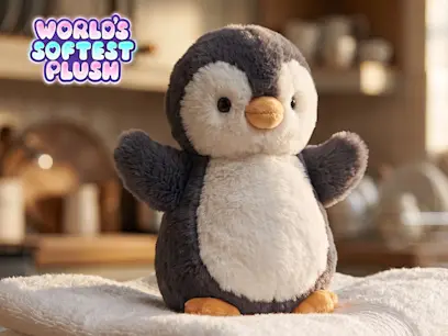 World's Softest Plush 25cm Penguin on the indoor background 