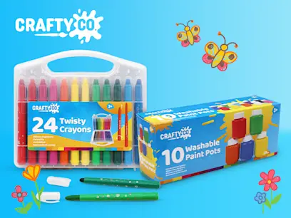 Crafty Co selection on the blue background 