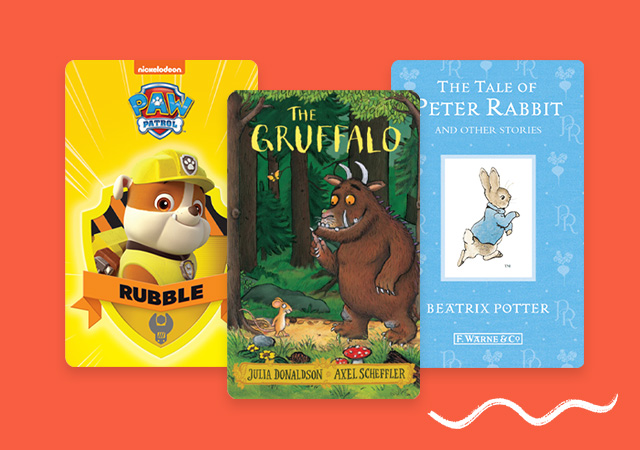 Three Yoto Cards on an orange background.