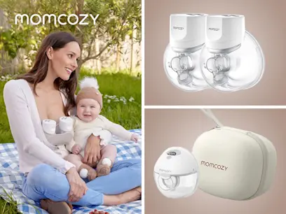 Momcozy Breast Pump Sets on he brown background