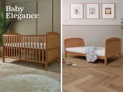 2 different variants of Baby Elegance Heuston Cot Bed Rattan