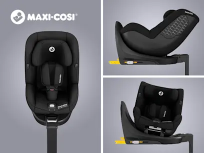 3 different images of Maxi-Cosi Mica 360° S Comfort i-Size ISOFIX R129 Car Seat Black on the grey background
