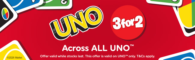 3 for 2 on all UNO on the red background 