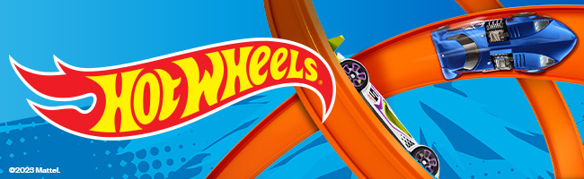 Hot Wheels logo and die cast cars on a blue textured background