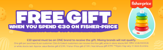 Free Gift Easter Mattel promotion on the yellow background 