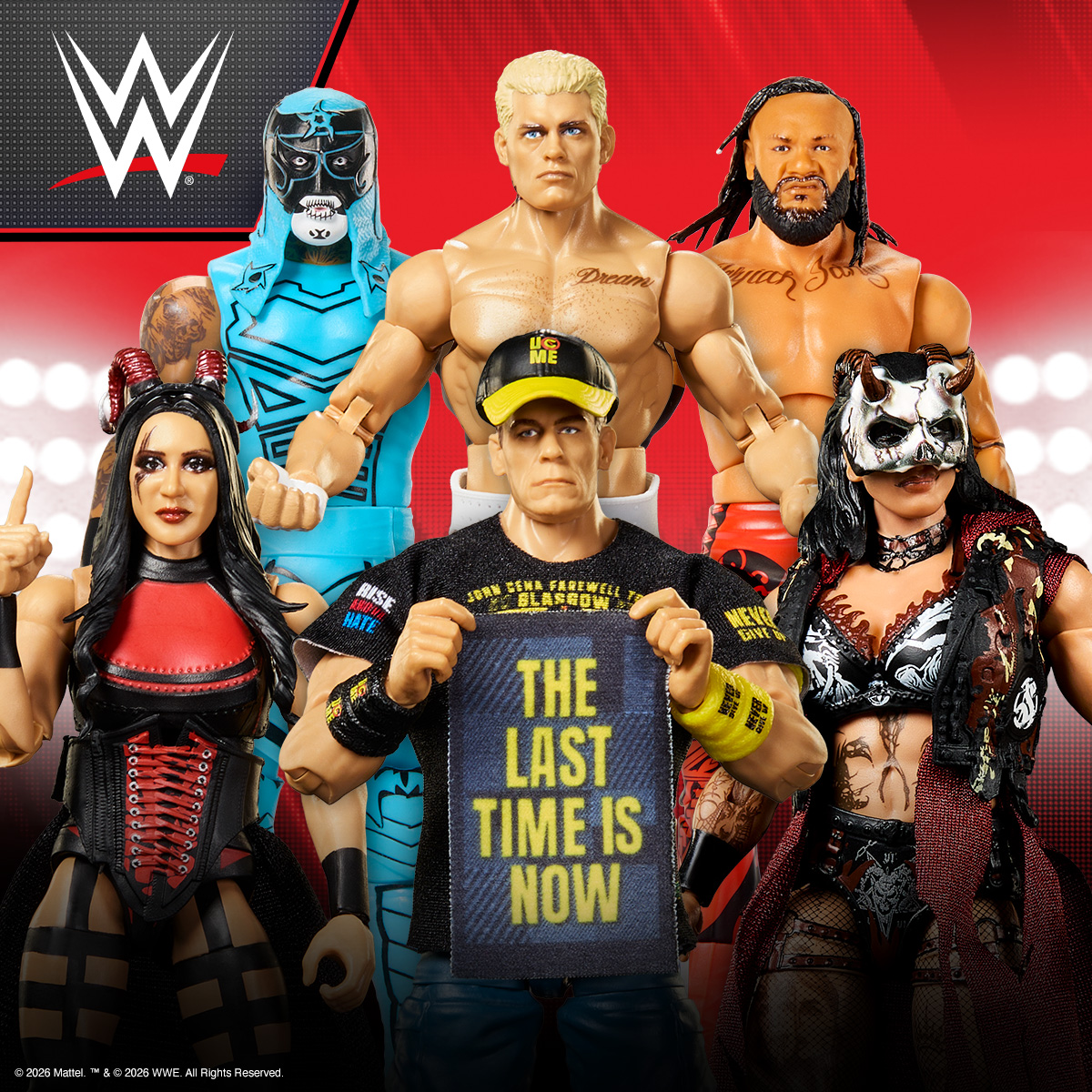 selection of WWE stars on the red background 