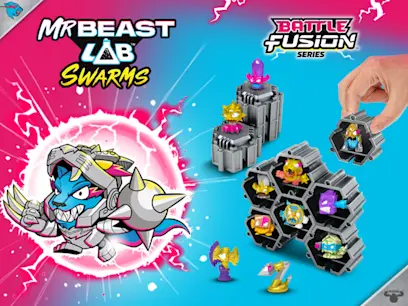 MrBeast Lab Swarms Battle Fusion Series on the blue background 