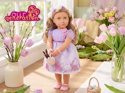 Our Generation Limited Edition Easter Doll Blossom on the eater indoor background 