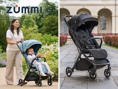 two different colours Zummi Eden Compact Stroller Shale/ River on the outdoor background 