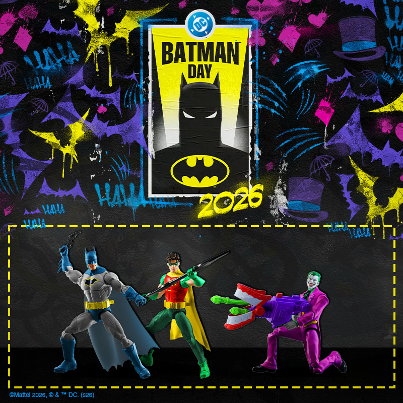 selection of new Batman toys on the dark background 