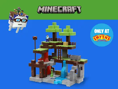 The Minecraft Diecast Nano Figures Scene Overworld toy on a blue and green background.