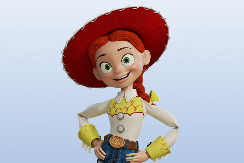 Disney Pixar Toy Story Character Jessie on a light blue background.